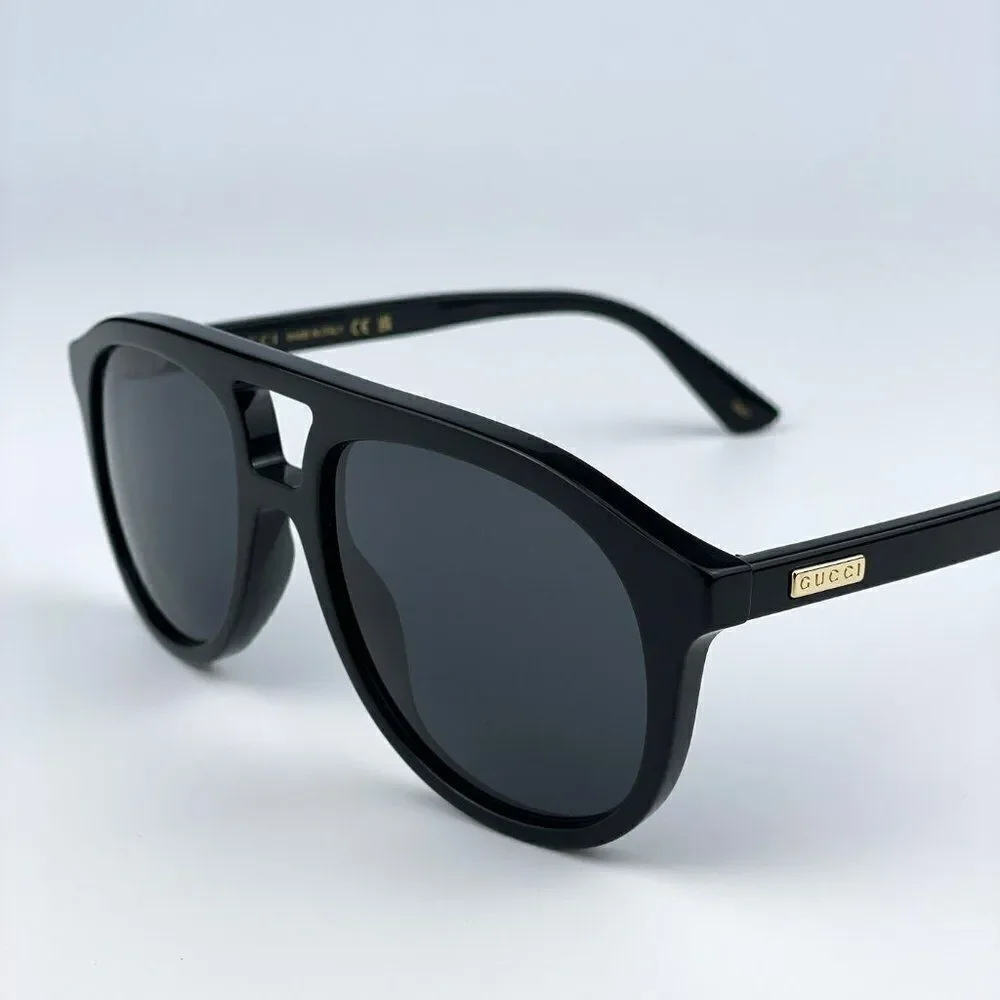 NEW Gucci GG1320S 004 Black Grey Pilot Unisex Sunglasses